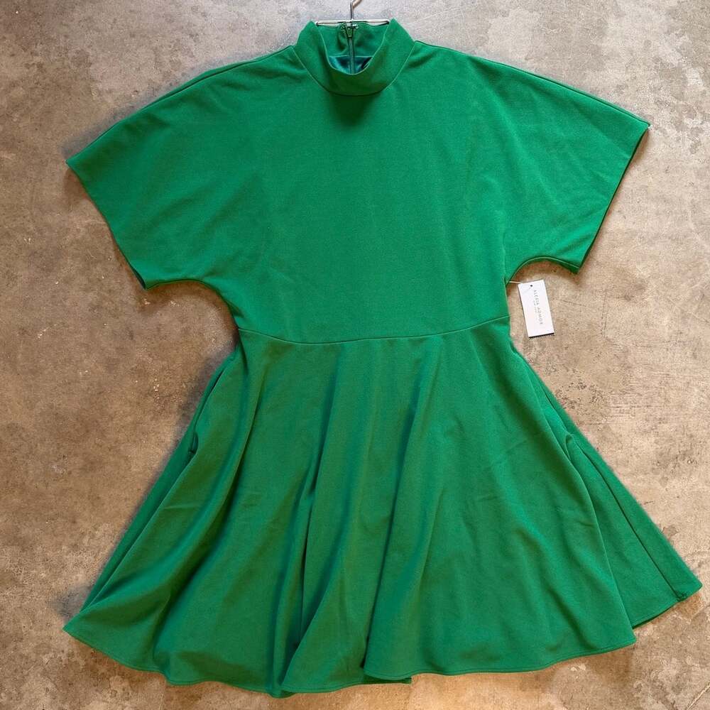 Alexia Admor NWT Green Fit & Flare Mockneck Above Knee Dress Size L